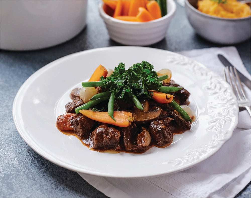 Beef in red wine with root vegetable mash image